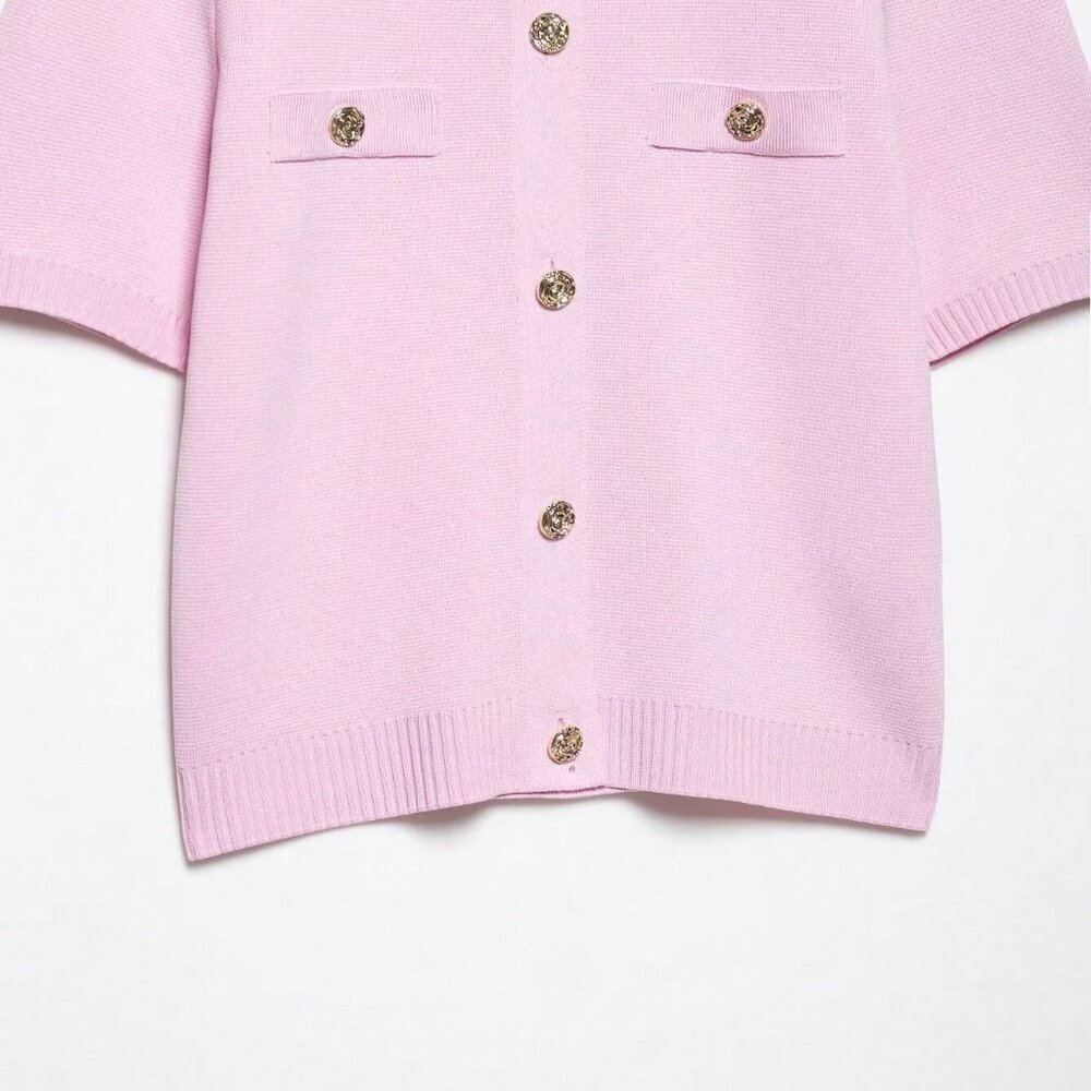 Pink Casual Women's Minimalist Versatile Short Sleeve Knit Top - Picture 4 of 8